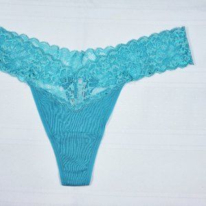 Victoria's Secret Turquoise Lace Waist Cotton Thong Panty. Size Medium